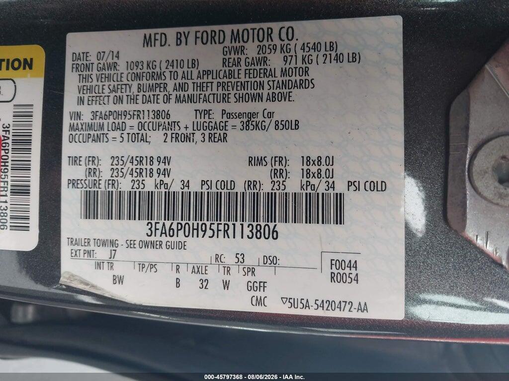3FA6P0H95FR113806 2015 FORD FUSION photo no. 9
