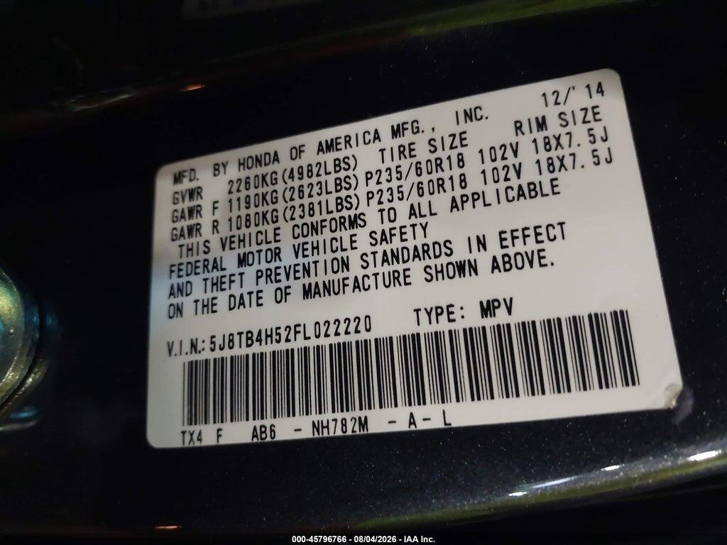 5J8TB4H52FL022220 2015 ACURA RDX photo no. 9