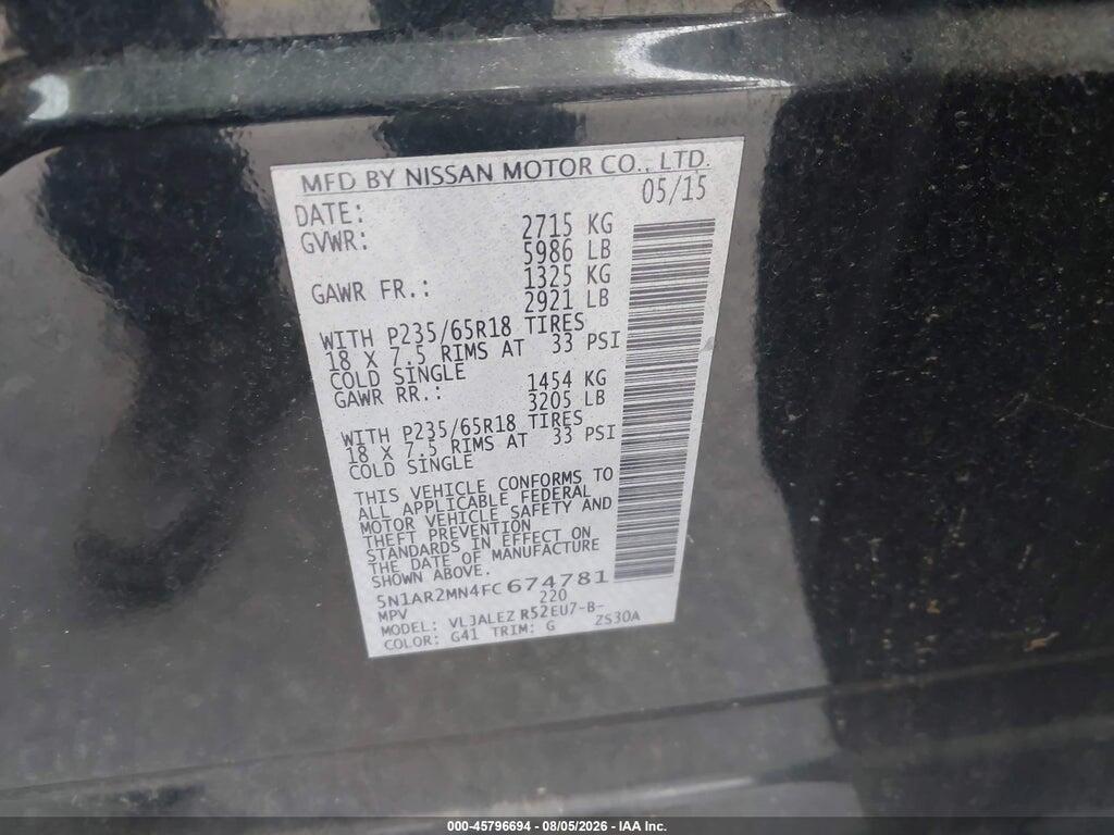 5N1AR2MN4FC674781 2015 NISSAN PATHFINDER photo no. 9