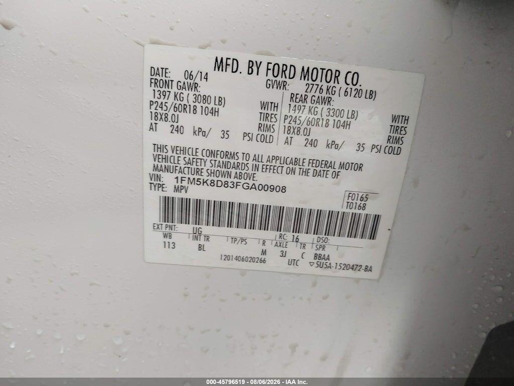 1FM5K8D83FGA00908 2015 FORD EXPLORER photo no. 9