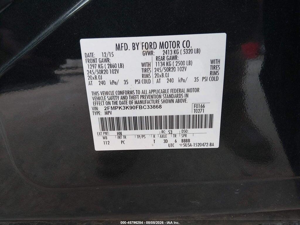 2FMPK3K90FBC33868 2015 FORD EDGE photo no. 9