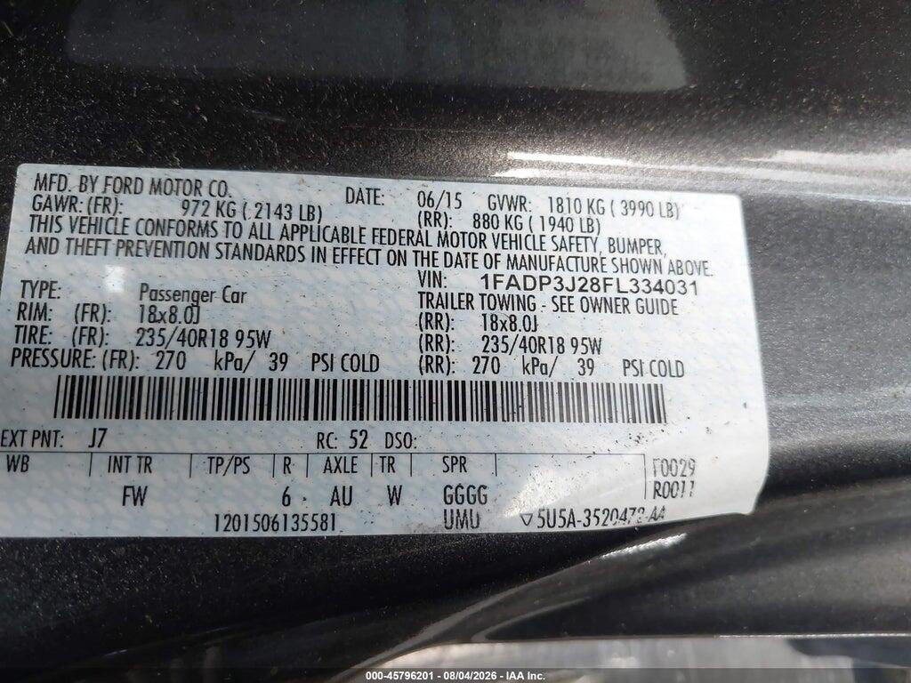 1FADP3J28FL334031 2015 FORD FOCUS photo no. 9