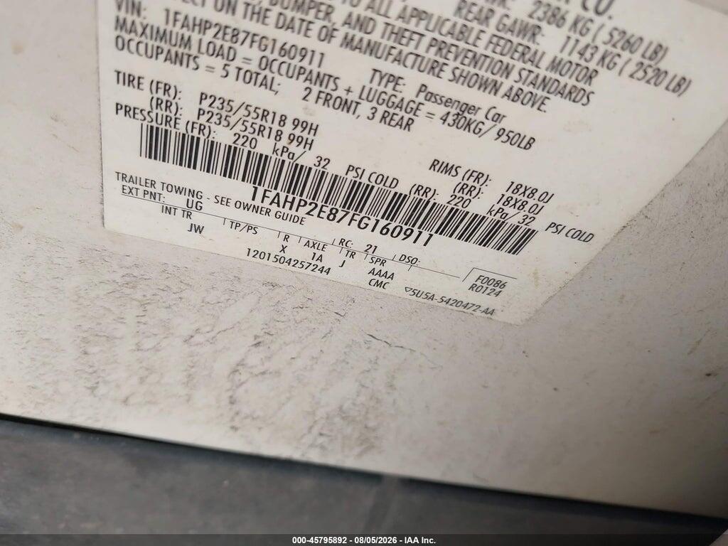 1FAHP2E87FG160911 2015 FORD TAURUS photo no. 9