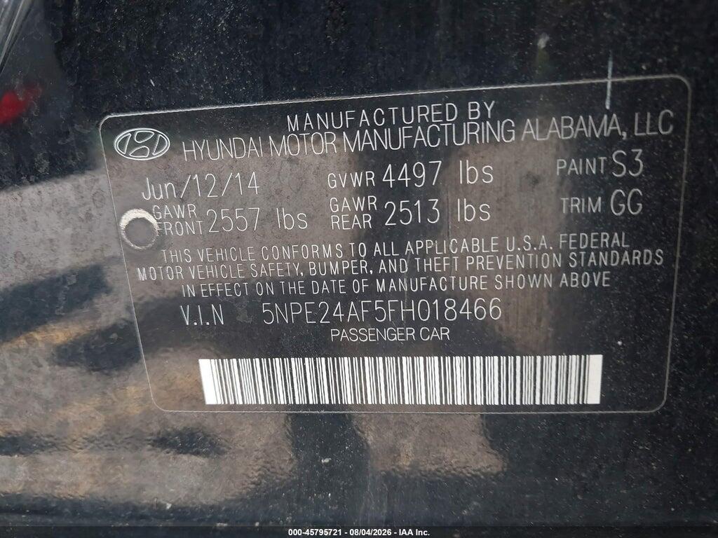 5NPE24AF5FH018466 2015 HYUNDAI SONATA photo no. 9