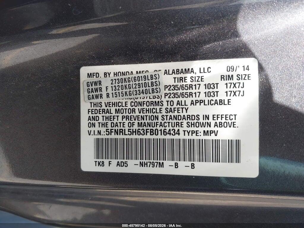 5FNRL5H63FB016434 2015 HONDA ODYSSEY photo no. 9