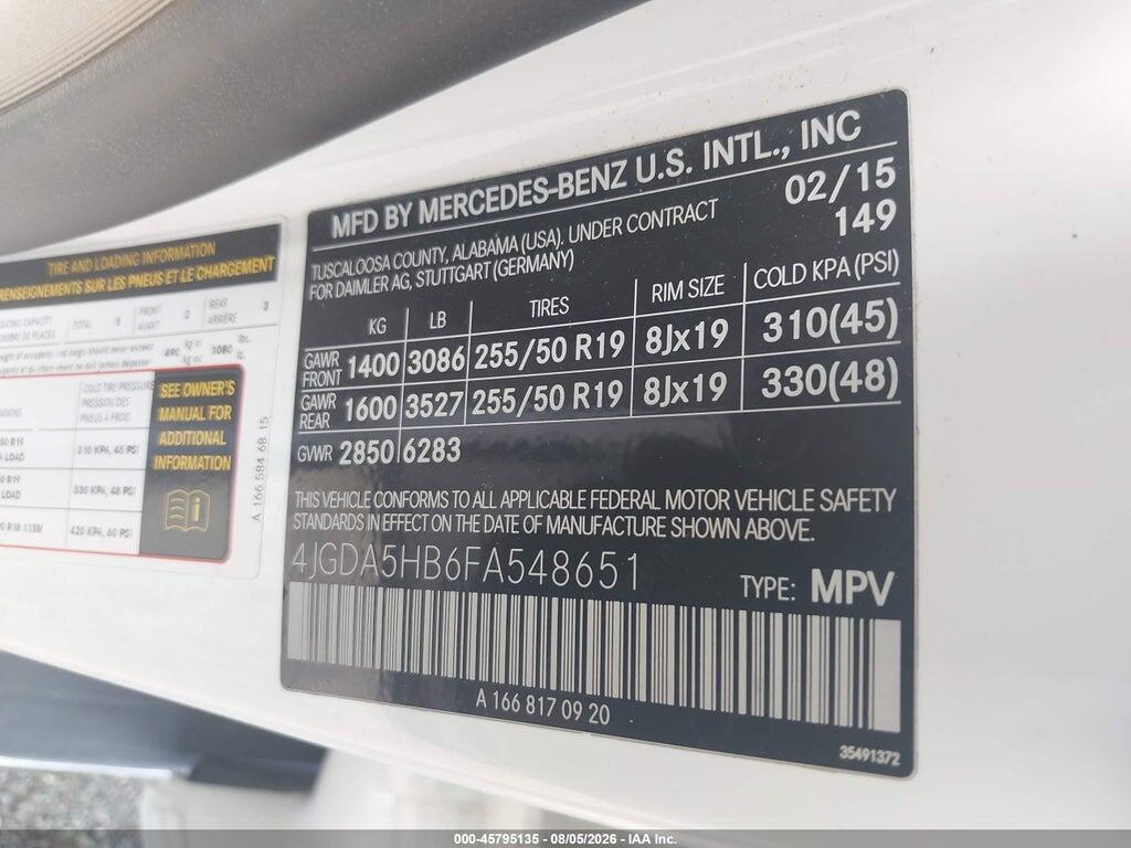 4JGDA5HB6FA548651 2015 MERCEDES-BENZ ML 350 photo no. 9