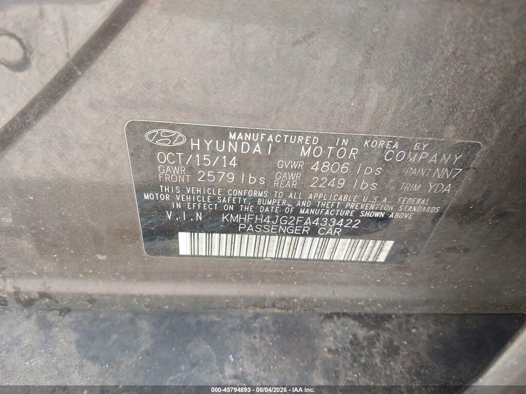 KMHFH4JG2FA433422 2015 HYUNDAI AZERA photo no. 9