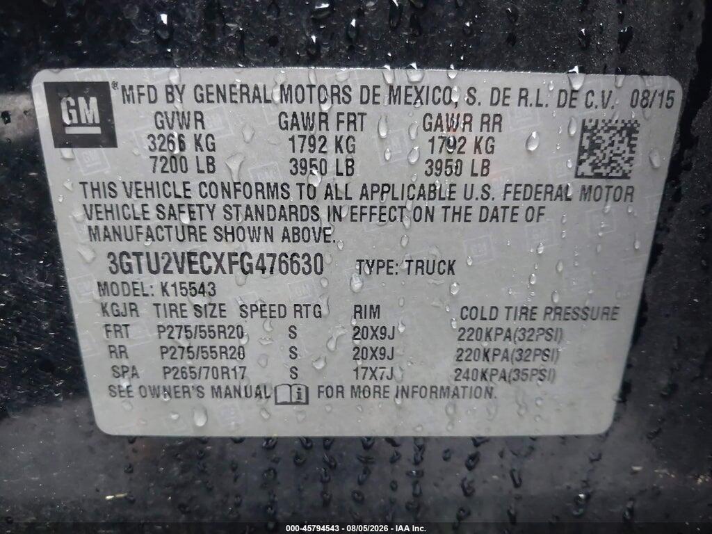 3GTU2VECXFG476630 2015 GMC SIERRA 1500 photo no. 9