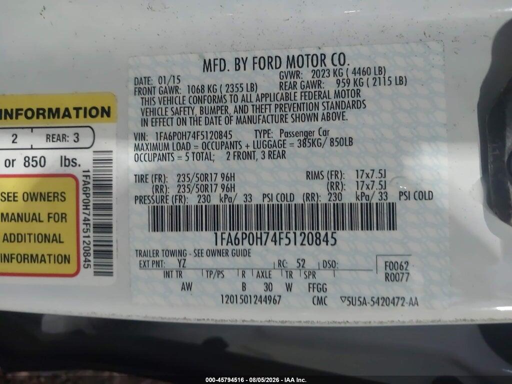 1FA6P0H74F5120845 2015 FORD FUSION photo no. 9