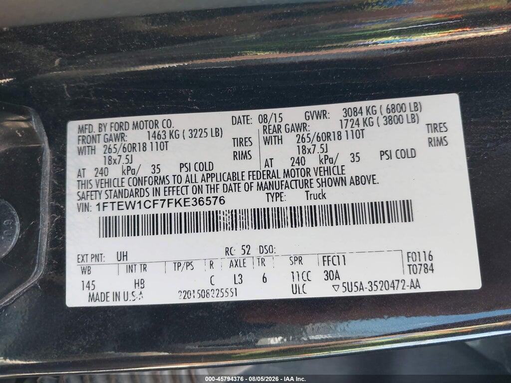 1FTEW1CF7FKE36576 2015 FORD F-150 photo no. 9