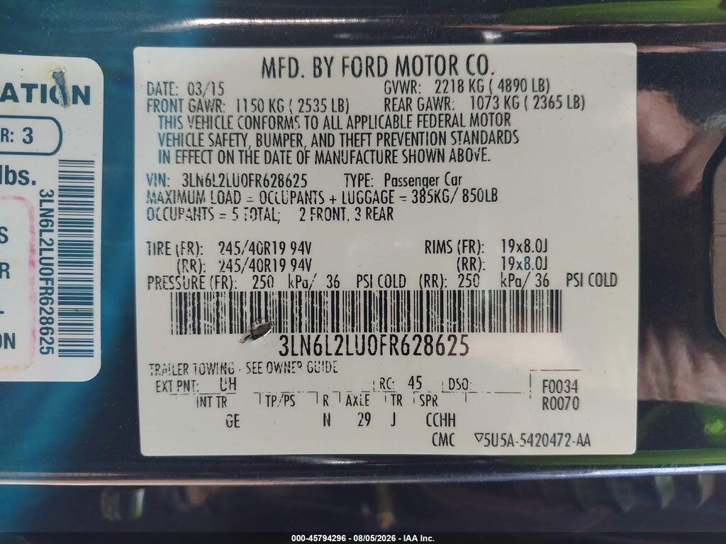 3LN6L2LU0FR628625 2015 LINCOLN MKZ HYBRID photo no. 9