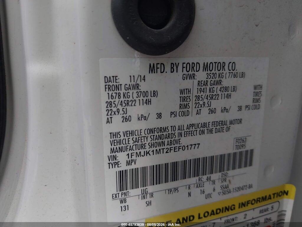 1FMJK1MT2FEF01777 2015 FORD EXPEDITION EL photo no. 9