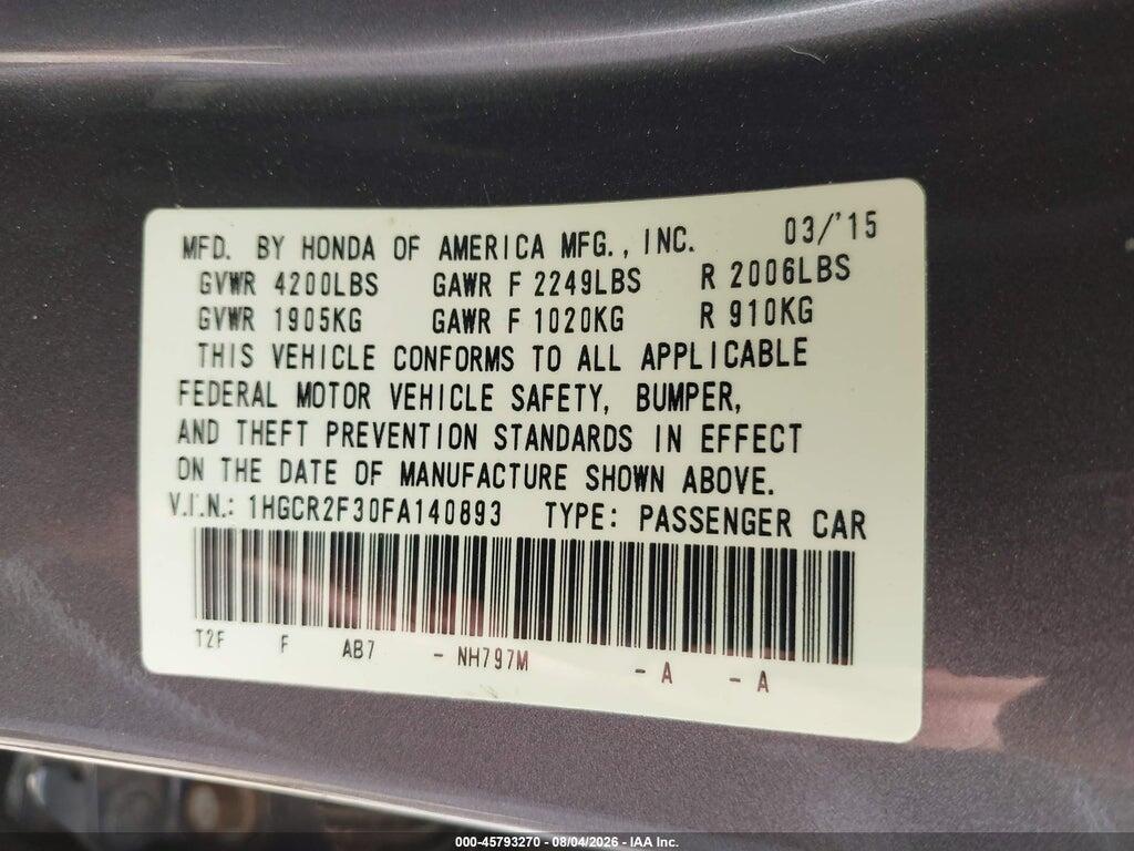 1HGCR2F30FA140893 2015 HONDA ACCORD photo no. 9