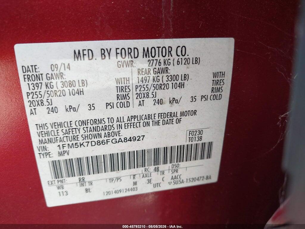 1FM5K7D86FGA84927 2015 FORD EXPLORER photo no. 9