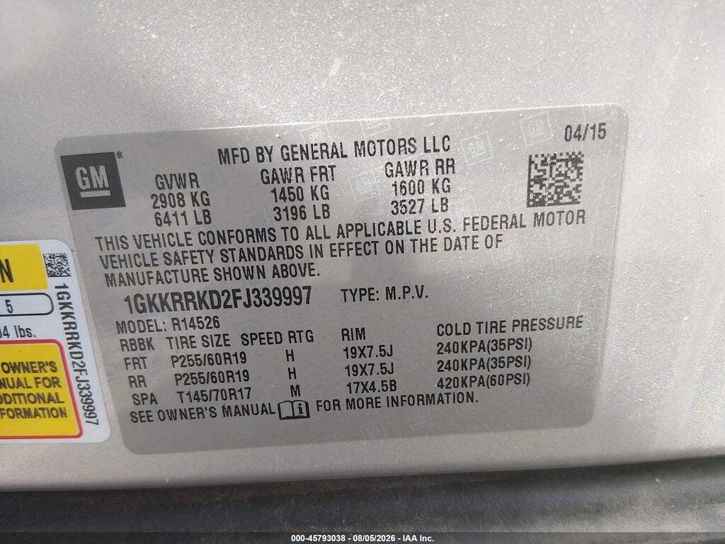 1GKKRRKD2FJ339997 2015 GMC ACADIA photo no. 9