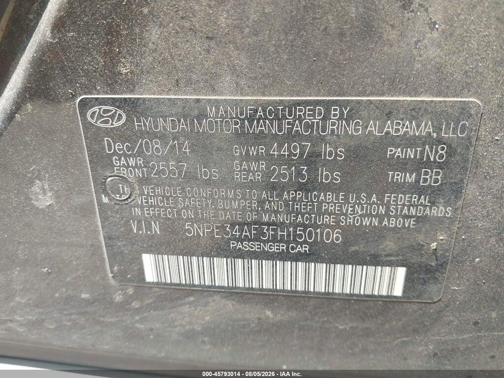 5NPE34AF3FH150106 2015 HYUNDAI SONATA photo no. 9