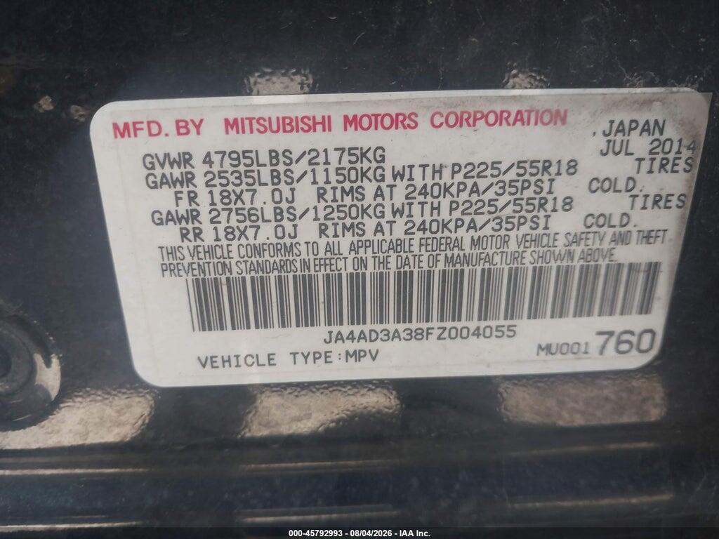 JA4AD3A38FZ004055 2015 MITSUBISHI OUTLANDER photo no. 9