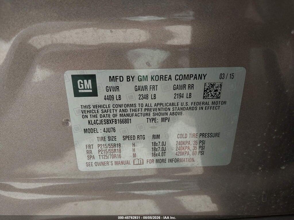KL4CJESBXFB166801 2015 BUICK ENCORE photo no. 9