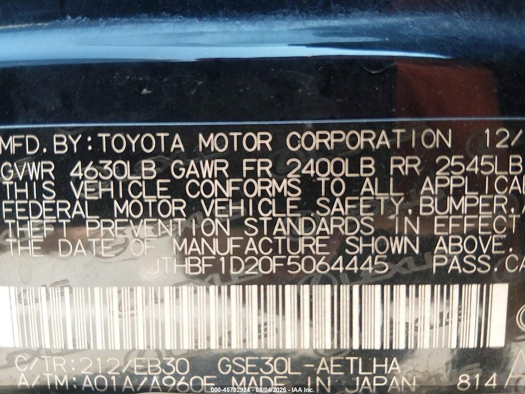 JTHBF1D20F5064445 2015 LEXUS IS 250 photo no. 9