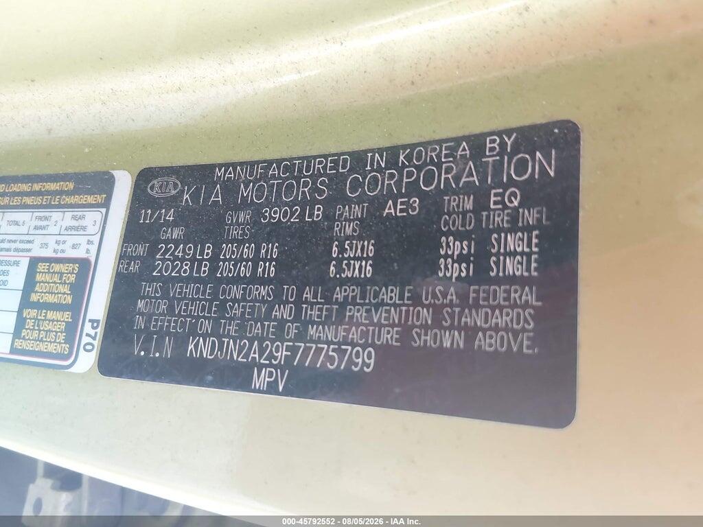 KNDJN2A29F7775799 2015 KIA SOUL photo no. 9