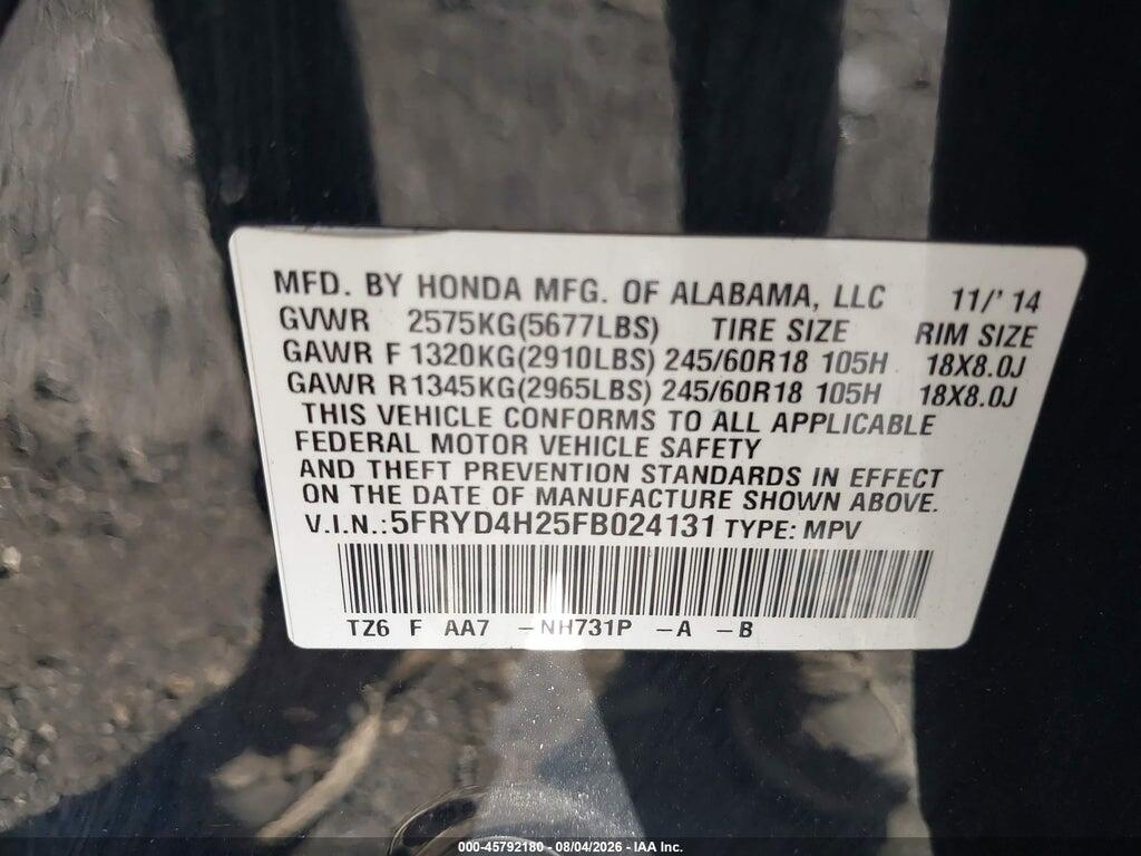 5FRYD4H25FB024131 2015 ACURA MDX photo no. 9