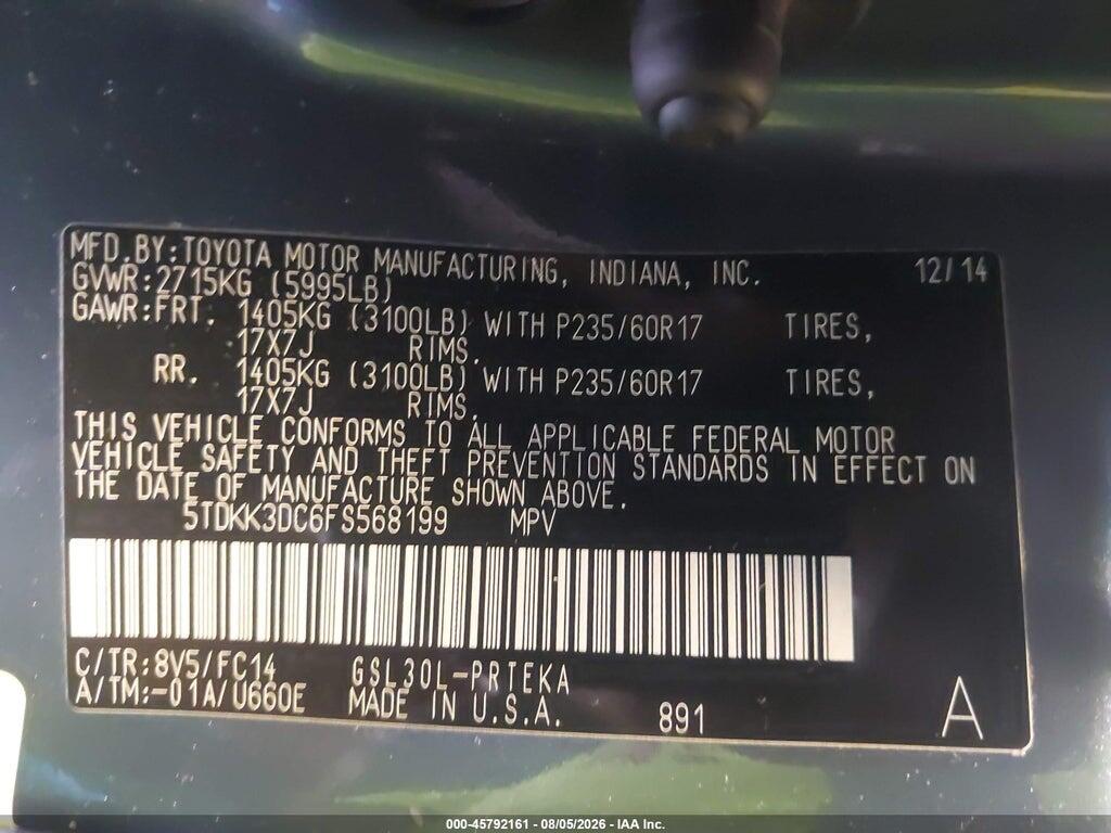 5TDKK3DC6FS568199 2015 TOYOTA SIENNA photo no. 9