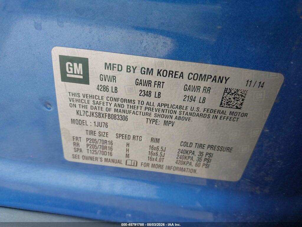 KL7CJKSBXFB083306 2015 CHEVROLET TRAX photo no. 9