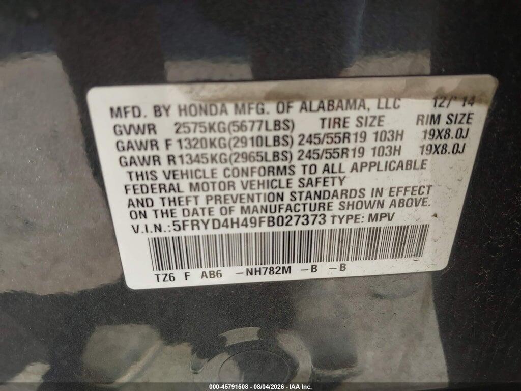 5FRYD4H49FB027373 2015 ACURA MDX photo no. 9