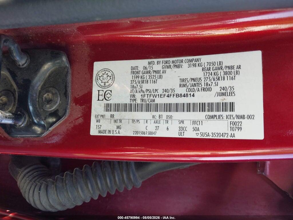 1FTFW1EF4FFB84814 2015 FORD F-150 photo no. 9