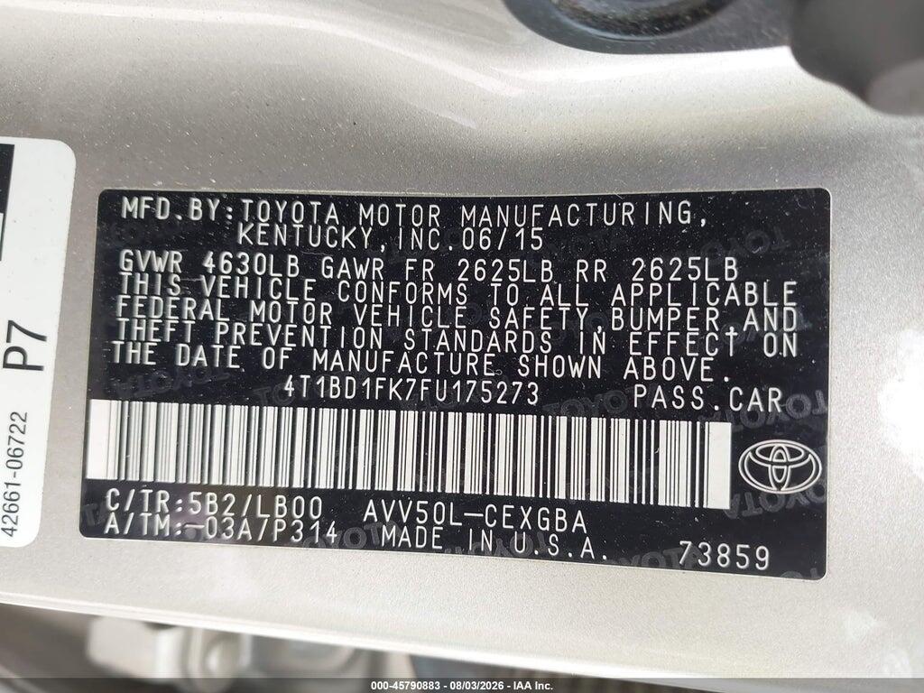 4T1BD1FK7FU175273 2015 TOYOTA CAMRY HYBRID photo no. 9