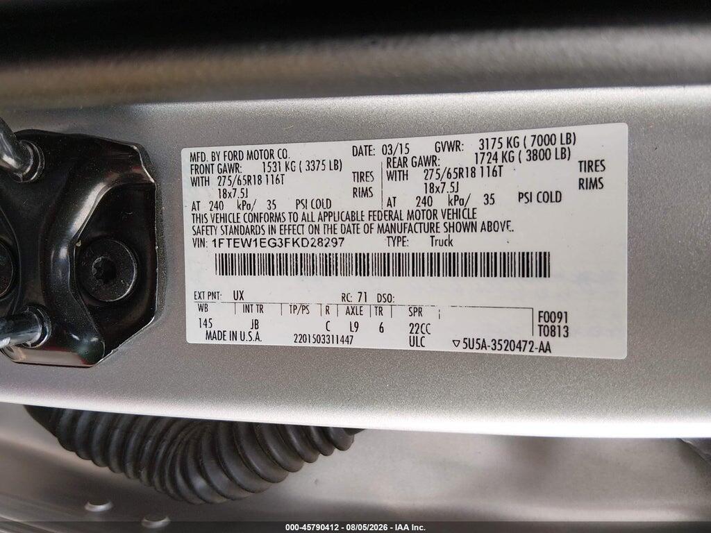 1FTEW1EG3FKD28297 2015 FORD F-150 photo no. 9