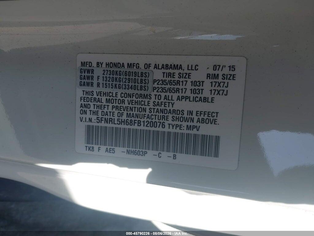 5FNRL5H68FB120076 2015 HONDA ODYSSEY photo no. 9