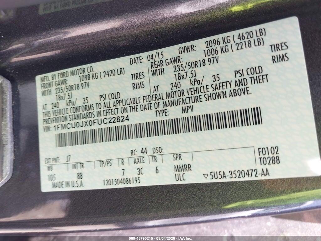 1FMCU0JX0FUC22824 2015 FORD ESCAPE photo no. 9