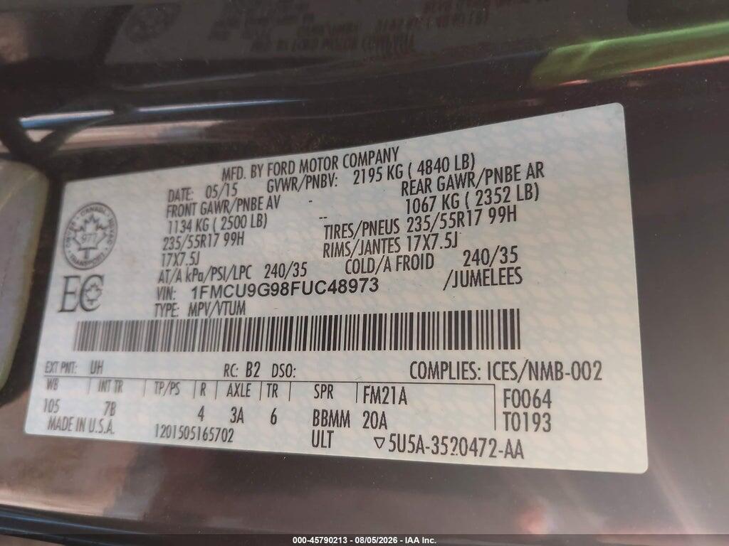 1FMCU9G98FUC48973 2015 FORD ESCAPE photo no. 9