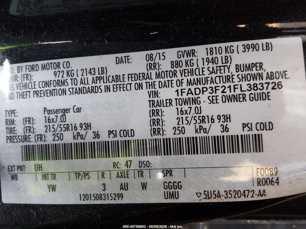 1FADP3F21FL383726 2015 FORD FOCUS photo no. 9