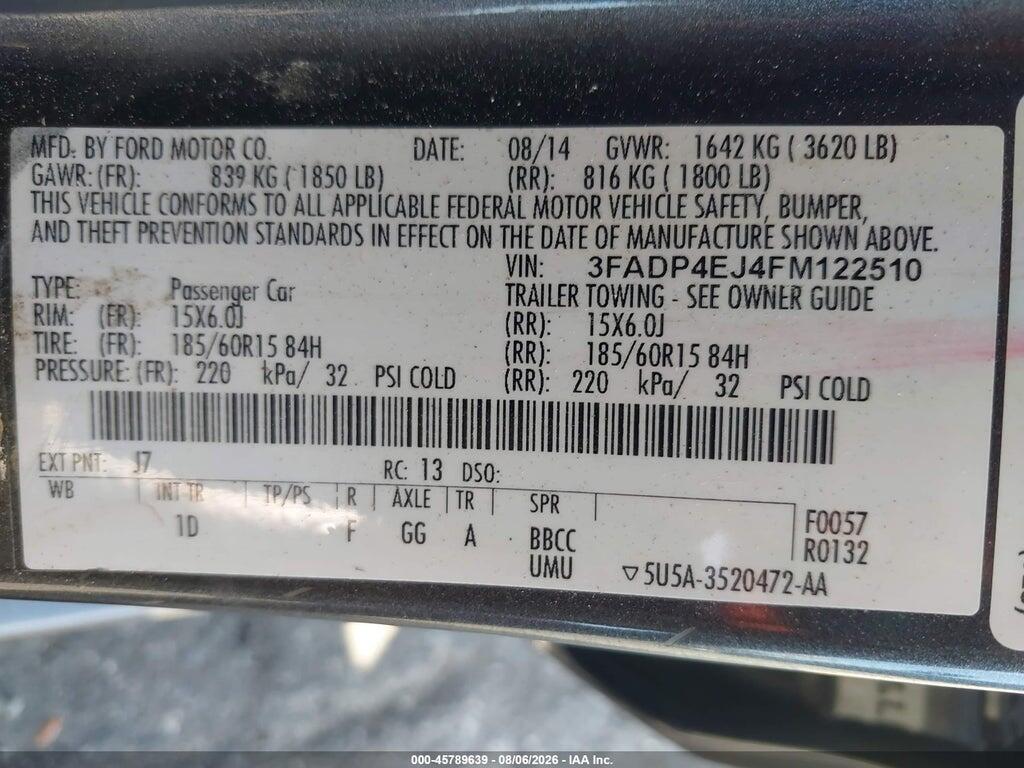3FADP4EJ4FM122510 2015 FORD FIESTA photo no. 9