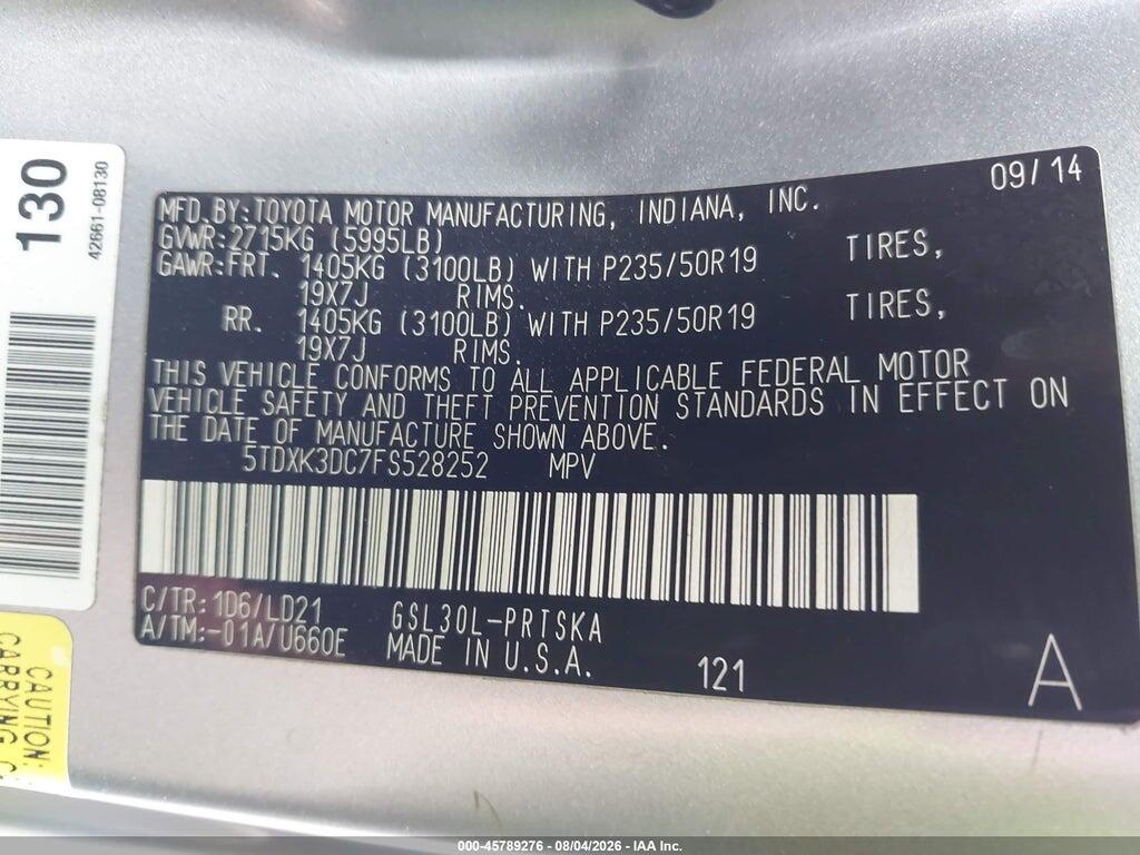 5TDXK3DC7FS528252 2015 TOYOTA SIENNA photo no. 9