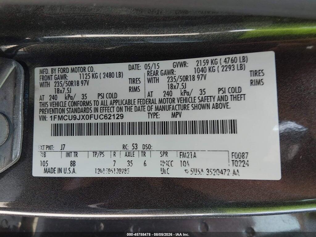 1FMCU9JX0FUC62129 2015 FORD ESCAPE photo no. 9