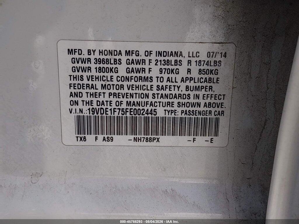 19VDE1F75FE002445 2015 ACURA ILX photo no. 9
