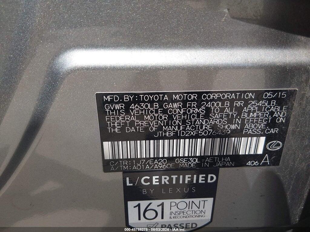 JTHBF1D2XF5076439 2015 LEXUS IS 250 photo no. 9