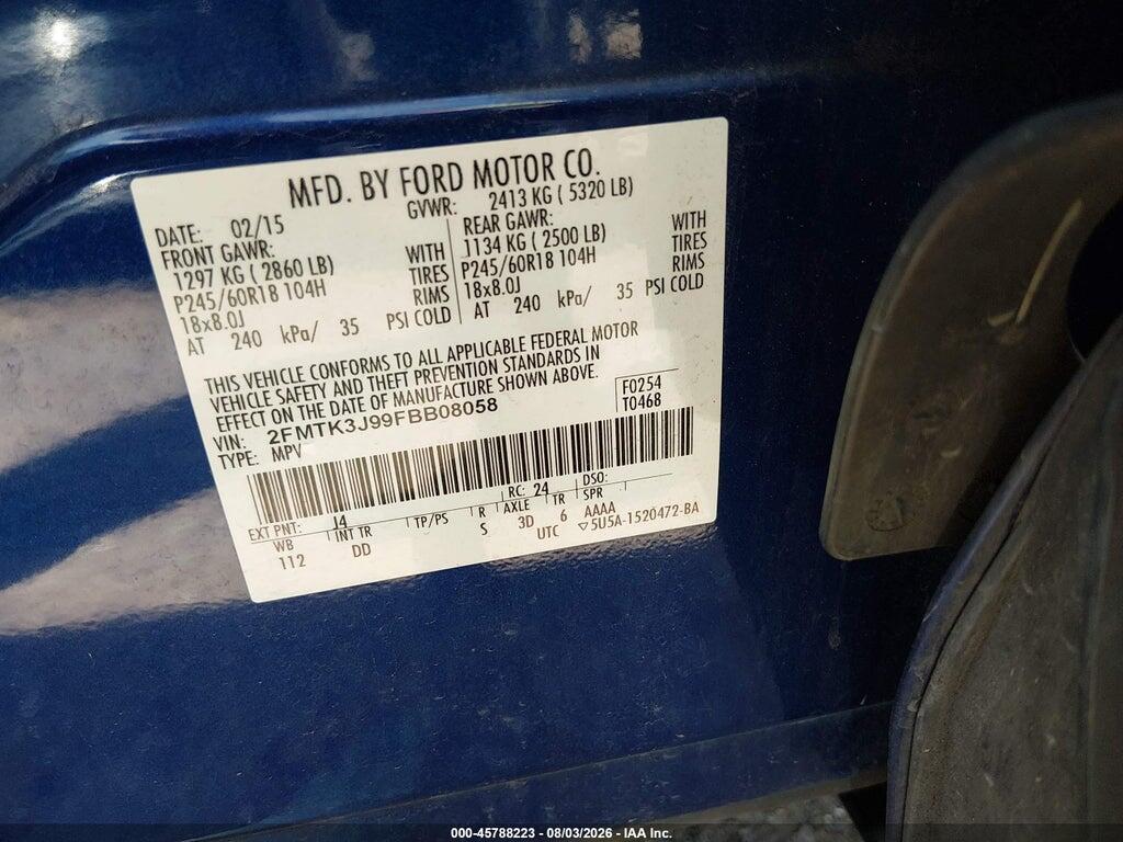 2FMTK3J99FBB08058 2015 FORD EDGE photo no. 9
