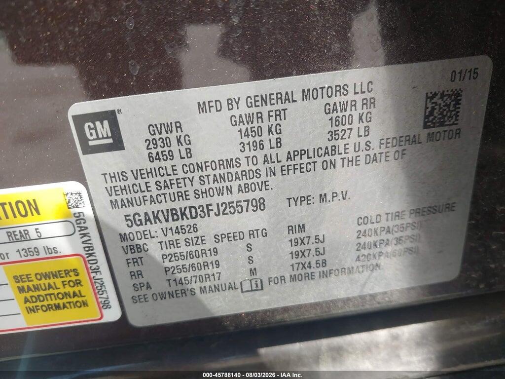5GAKVBKD3FJ255798 2015 BUICK ENCLAVE photo no. 9