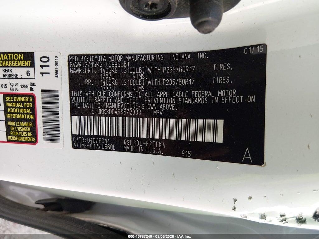 5TDKK3DC4FS572333 2015 TOYOTA SIENNA photo no. 9
