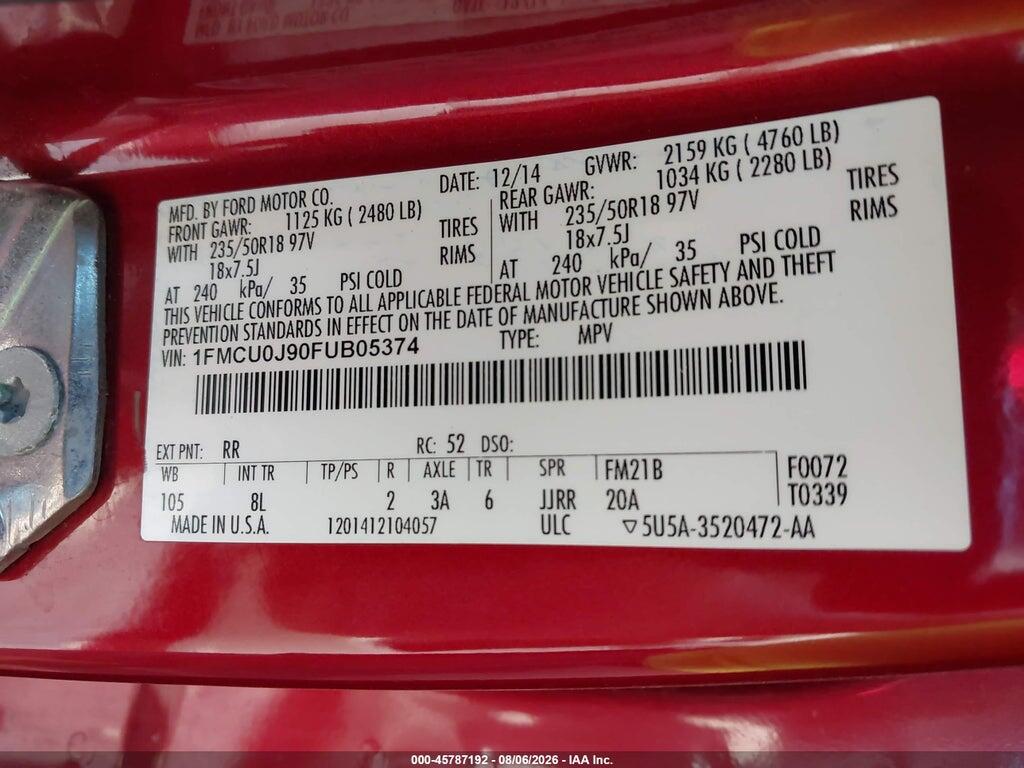 1FMCU0J90FUB05374 2015 FORD ESCAPE photo no. 9