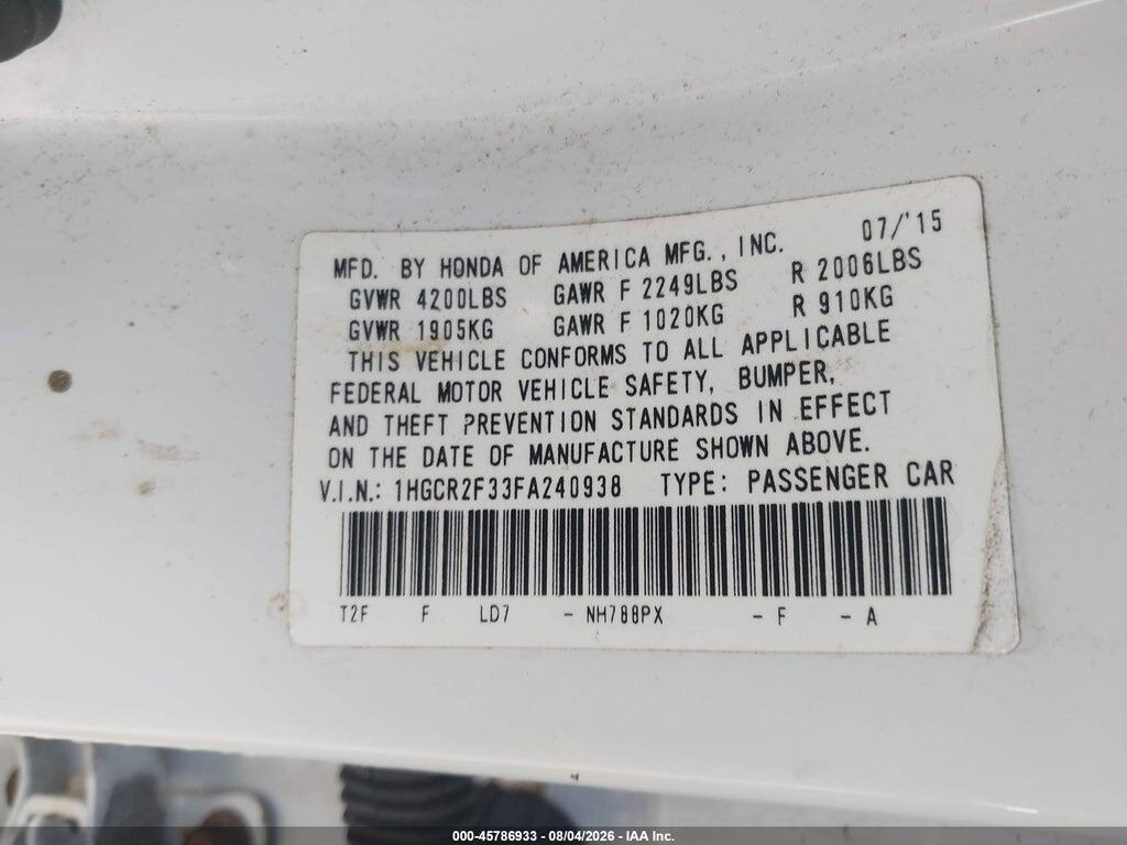 1HGCR2F33FA240938 2015 HONDA ACCORD photo no. 9