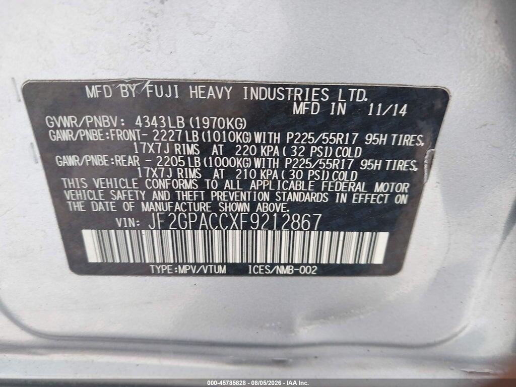 JF2GPACCXF9212867 2015 SUBARU XV CROSSTREK photo no. 9