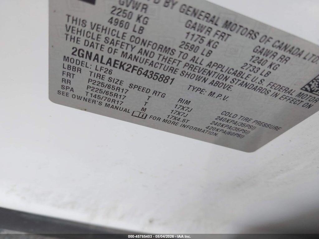 2GNALAEK2F6435881 2015 CHEVROLET EQUINOX photo no. 9