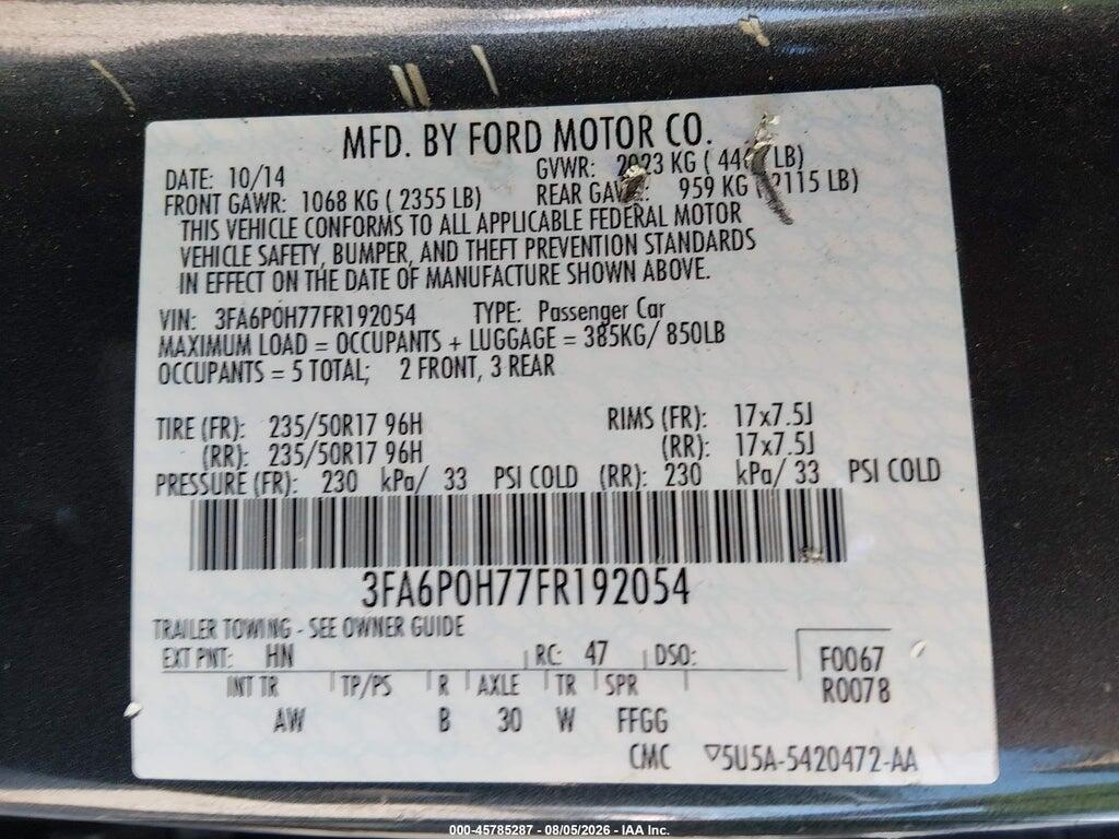 3FA6P0H77FR192054 2015 FORD FUSION photo no. 9