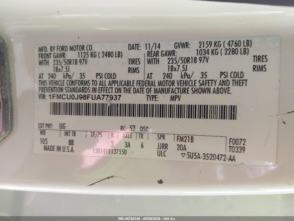 1FMCU0J98FUA77937 2015 FORD ESCAPE photo no. 9
