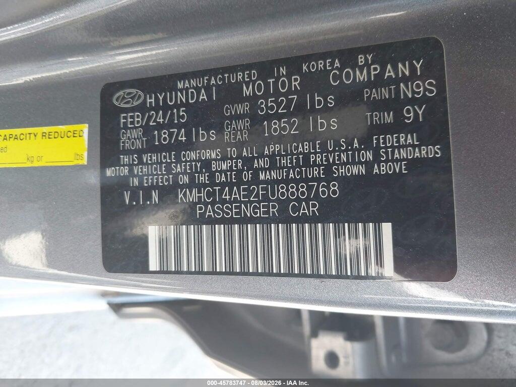 KMHCT4AE2FU888768 2015 HYUNDAI ACCENT photo no. 9